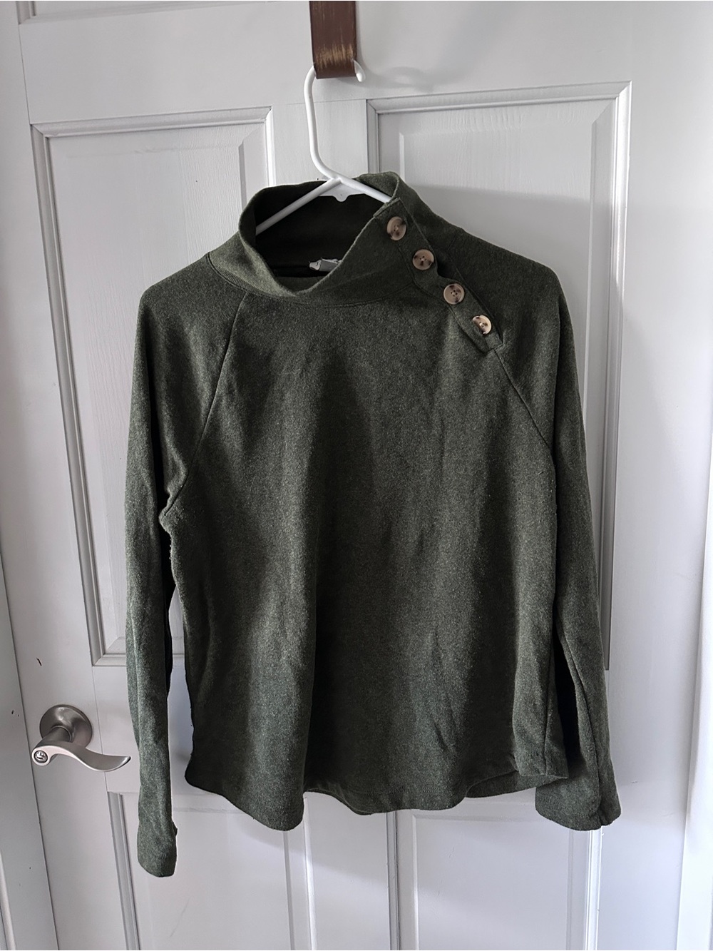 J. Crew Olive Green Button-Shoulder Turtleneck Sweater